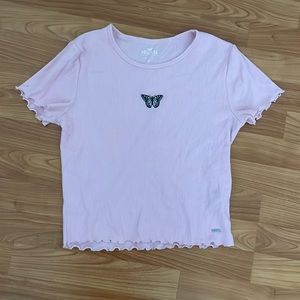 Hollister pink crop top with butterfly